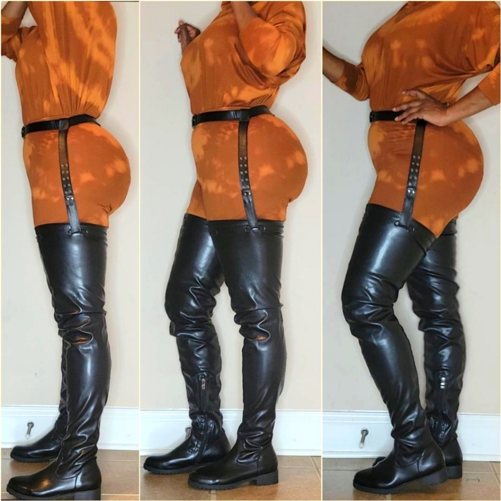 70cm thigh high flat boots with belt